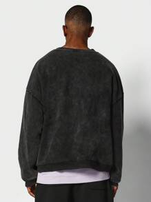 SUMWON Sweatshirt Oversized dengan Efek Washed, Logo Khas di Lengan, Streetwear Musim Gugur/Musim Dingin, Kasual, Atletik, Nyaman, dan Cocok untuk Lapisan Pakaian. - Hitam - View 2