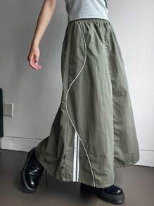 DAZY 女士撞色休闲抽绳腰A字裙，返校季服装