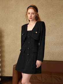 SHEIN MOD 优雅休闲通勤套装连衣裙和夹克，秋季两件套，秋季女士夹克，商务休闲女士，正式连衣裙 - 白色 - 查看 3