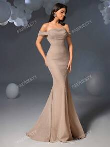 Faeriesty Faeriesty Glitter Off Shoulder Mermaid Hem Formal Party Dress