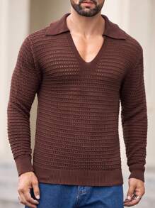 Manfinity VCAY Slim Fit kortärmad stickad tröja för män - Brun - Visa 1