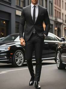 Manfinity Mode Men 1pc Shawl Collar Single Button Blazer & 1pc Suit Pants - Black - View 6