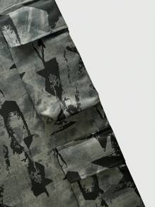 ROMWE MEN Street Life Men's Drawstring Waist Star Print Cargo Pants, School, For Fall