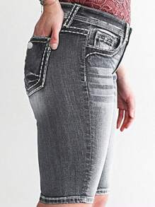 Women Skinny Fitted Denim Shorts - Grey - View 3