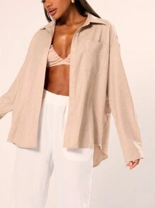 MUSERA Long Sleeve Collared Shirt Vacation Spring Summer Casual - Khaki - View 5