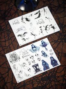 Corpse Bride | ROMWE 2 张僵尸新娘纹身贴纸 噩梦水转印纹身贴纸 适合身体艺术 - 彩色 - 查看 2