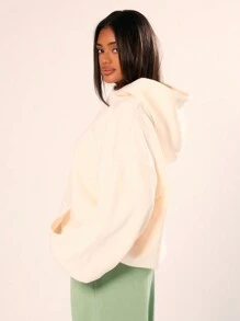 MUSERA Oversized Drop Shoulder Hooded Sweatshirt Casual - White - View 3