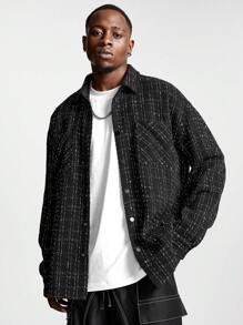 Manfinity VCAY 男士格子长袖宽松编织时尚外套，适合秋冬