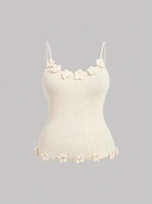 SHEIN MOD Plus Size Casual Sleeveless Crop Top With 3D Floral Decor - Apricot - View 1