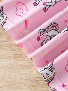 SHEIN Leap Crew Young Girls' Knitted Unicorn Pattern Top & Bottom And Love Pattern Top & Knitted Pants Snug Fit Homewear Set, 2pcs/Set - Pink - View 8