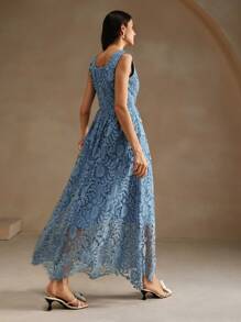 Anewsta Women's Water-Soluble Lace Mid-Length Sleeveless Dress - Blue - View 2