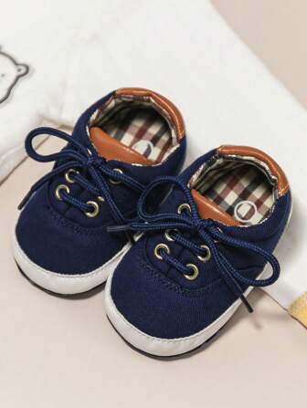Newborn Solid Color Lace Casual Soft Bottom Sneakers, Infant First Walking Shoes
