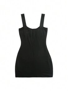 Zolique 夏季純色褶皺無袖性感緊身連身裙