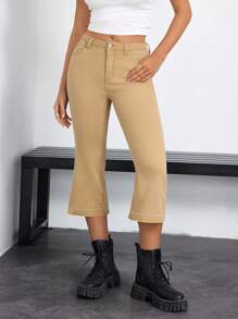 SHEIN EZwear Pantalones vaqueros de moda todo a juego, de estilo callejero, con cinturón con presillas y botones en la cintura para mujeres