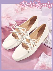 Dola Lovely Silver Pointy Toe Bowknot Mary Jane Flats For Women Halloween Christmas