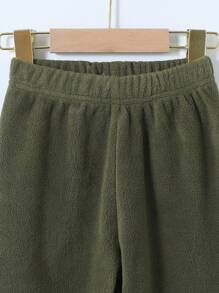 SHEIN 2pcs Boys' Stand Collar Long Sleeve Solid Top And Long Pants Set - Army Green - View 6