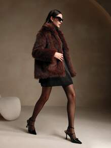 Anewsta Women's Ombre Fluffy Fluffy Coat For Winter - Brown - View 3