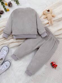 Cute Round Neck Baby Boys' Plush Clothing Set - Grey - View 2