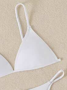 SHEIN Swim Conjunto de bikini de vacaciones de un solo color con tirantes finos y espalda descubierta para el verano y la playa
