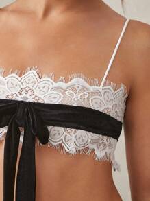 L'Amorae Lace Top With Contrast Bow Strap