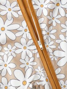 Baby Girl Casual Cute Floral Digital Print Colorblock Sleeve & Leg Cuff Jumpsuit Pajamas - Multicolor - View 8