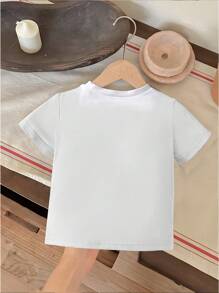 女婴可爱字母图案短袖休闲舒适 T 恤，婴儿 T 恤 - 彩色 - 查看 2