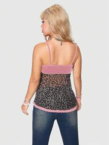ROMWE J-Fashion Top de camisa con nudo, de patchwork estampado de leopardo, de moda, para verano