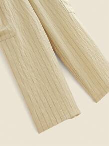 SHEIN Tween 男童亚麻褶皱休闲直筒裤，适合春夏季返校季 - 卡其色 - 查看 5