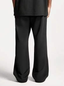 Manfinity NXTstreet Men's Solid Color Patchwork Front Pocket Relaxed Flare Knit Pants, Sports, Streetwear - Black - View 2