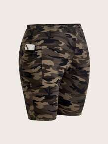 SHEIN Essnce Plus Size Women's Summer And Autumn Casual Sports Tight Motorcycle Shorts Camouflage And Black 2 Packs, Legging,Women's Bottoms,Shorts,Tights,Pocket Shorts