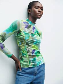 Maija Women's Random Print Mock Neck Long Sleeve Top