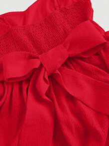 SHEIN MOD Pale Yellow Backless Bowknot Decor Romantic Camisole Summer Dress For Women - Red - View 3