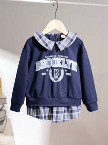 SHEIN 年轻男孩休闲街头风格校园厚短袖 T 恤，夏季 - 寶藍色 - 查看 1