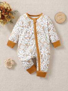 Baby Girl Casual Cute Floral Digital Print Colorblock Sleeve & Leg Cuff Jumpsuit Pajamas - Multicolor - View 5