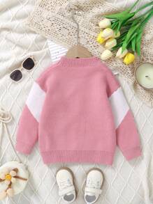 Girls' Cute Cartoon Eye Pattern Pink Pullover Sweater - Pink - View 2