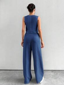 EURMUSE Weiße Zweiteiler Weste und Hose - Blau - Übersicht 2