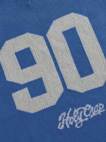 ROMWE MEN Prep Men's V-Neck Numeric Badge Knitted Sweater - Blue - View 4