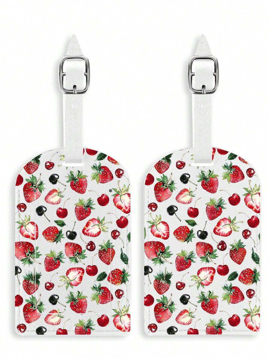 ROMWE Kawaii 1pc Leather Soft Cover Privacy Protection Red Cherry Strawberry Hollow Graphic Luggage Tag - White - View 1