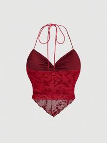 SHEIN MOD 女士红色系领褶饰露背优雅吊带背心