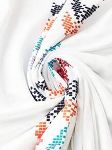 Linhara 大尺碼夏季休閒幾何圖案V領流沙邊無袖連身裙