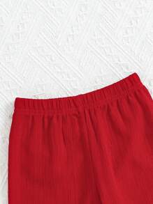 SHEIN 女婴纯色荷叶边下摆吊带背心和休闲梭织裤套装 - 紅色 - 查看 5