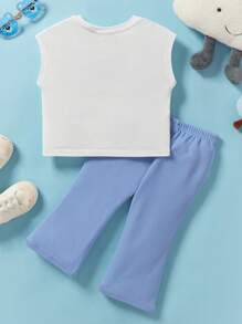 HELLO KITTY AND FRIENDS | SHEIN Baby Girl Cartoon Cinnamoroll Print White Batwing Sleeve T-Shirt And Blue Flare Pants 2pcs Outfit Set