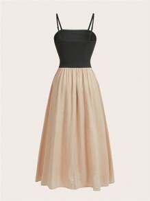 Modelyn Women's Color Block Simple And Casual Daily Wear Spaghetti Strap Dress - Apricot - View 2
