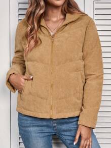 EMERY ROSE Abrigo acolchado de manga larga con cremallera, minimalista y cálido, para mujer, invierno - Marrón Mocha - Ver 5