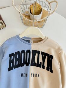 SHEIN Young Girl Colorblock Letter Slogan Graphic Round Neck Sweatshirt, Autumn / Winter - Multicolor - View 4