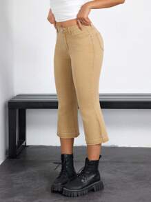 SHEIN EZwear Pantalones vaqueros de moda todo a juego, de estilo callejero, con cinturón con presillas y botones en la cintura para mujeres