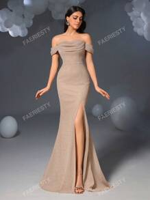 Faeriesty Faeriesty Glitter Off Shoulder Mermaid Hem Formal Party Dress