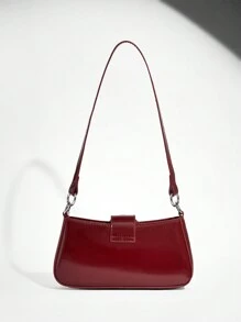 SHEIN BAE Modna, lustrzana skóra PU, wszechstronna, minimalistyczna, modna damska torba na ramię - Czerwony - Zobacz 7