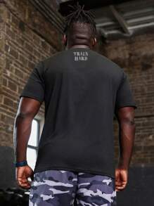 Gym Rark Men's Plus Size Letter Pattern Top Compression Shirt Men - Black - View 2