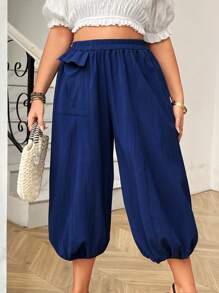 EMERY ROSE Plus Size Women's Plain Casual Pants For Everyday Wear - Green - View 1